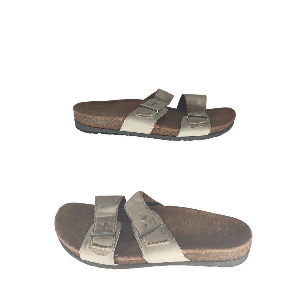 Earth Origins Orra Wide Slide Sandals 10W Cream Leather Cork Comfort Boho
